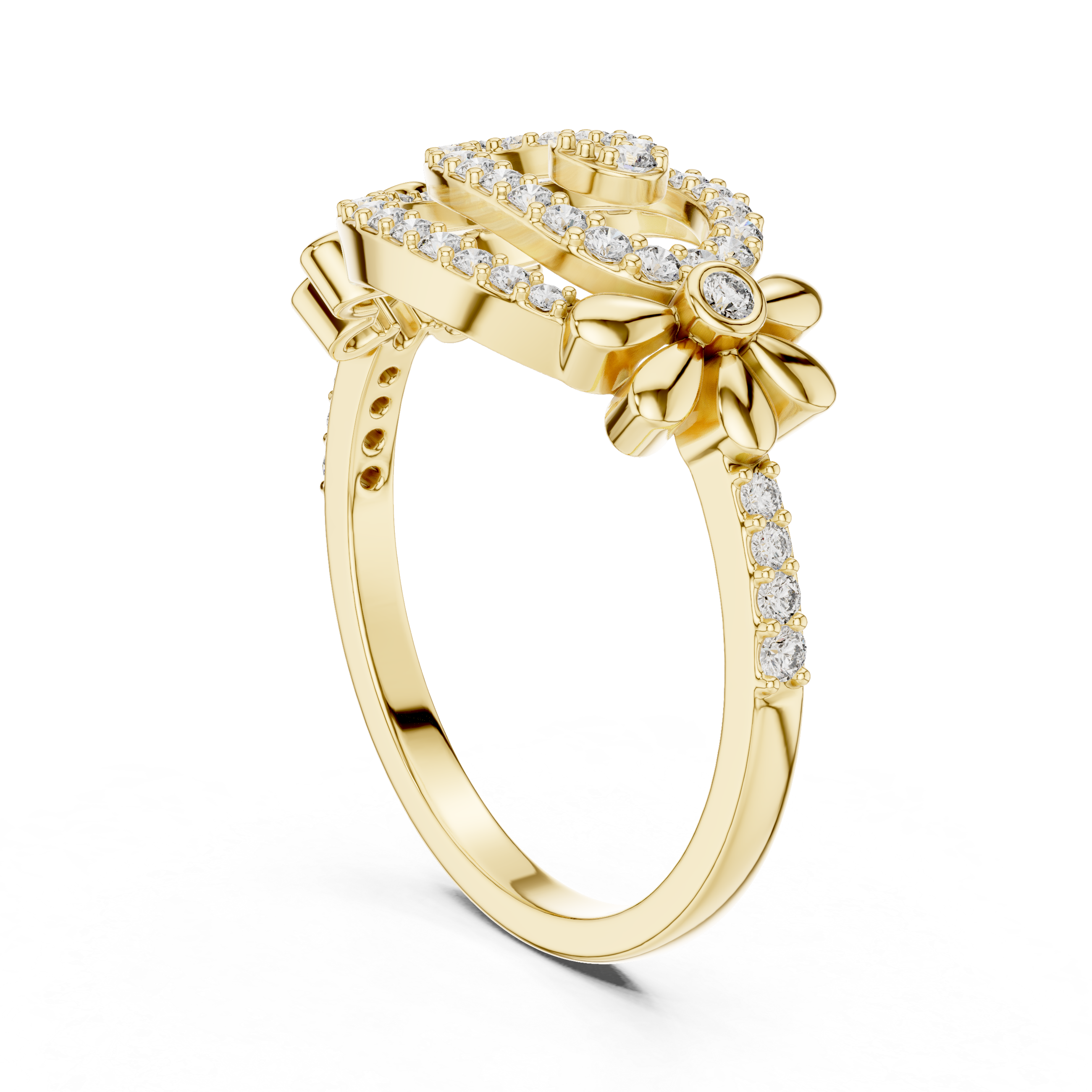 SWIRL PAVE FLORAL ACCENT RING