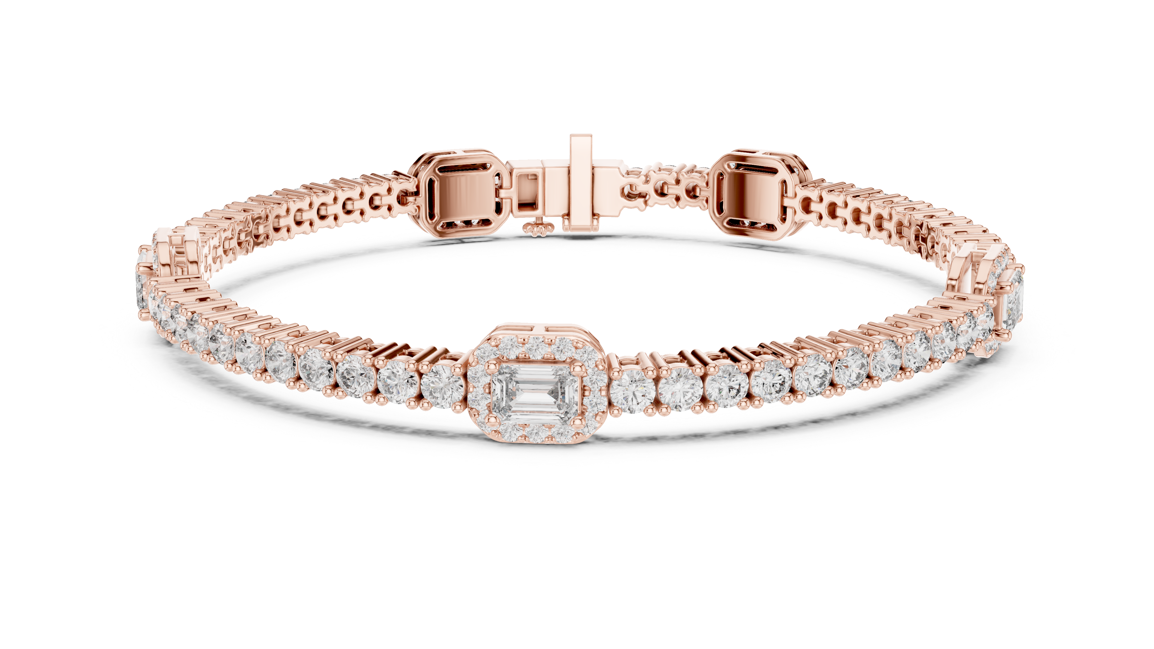 REGAL EMERALD CUT DIAMOND HALO ETERNITY SIGNATURE BRACELET