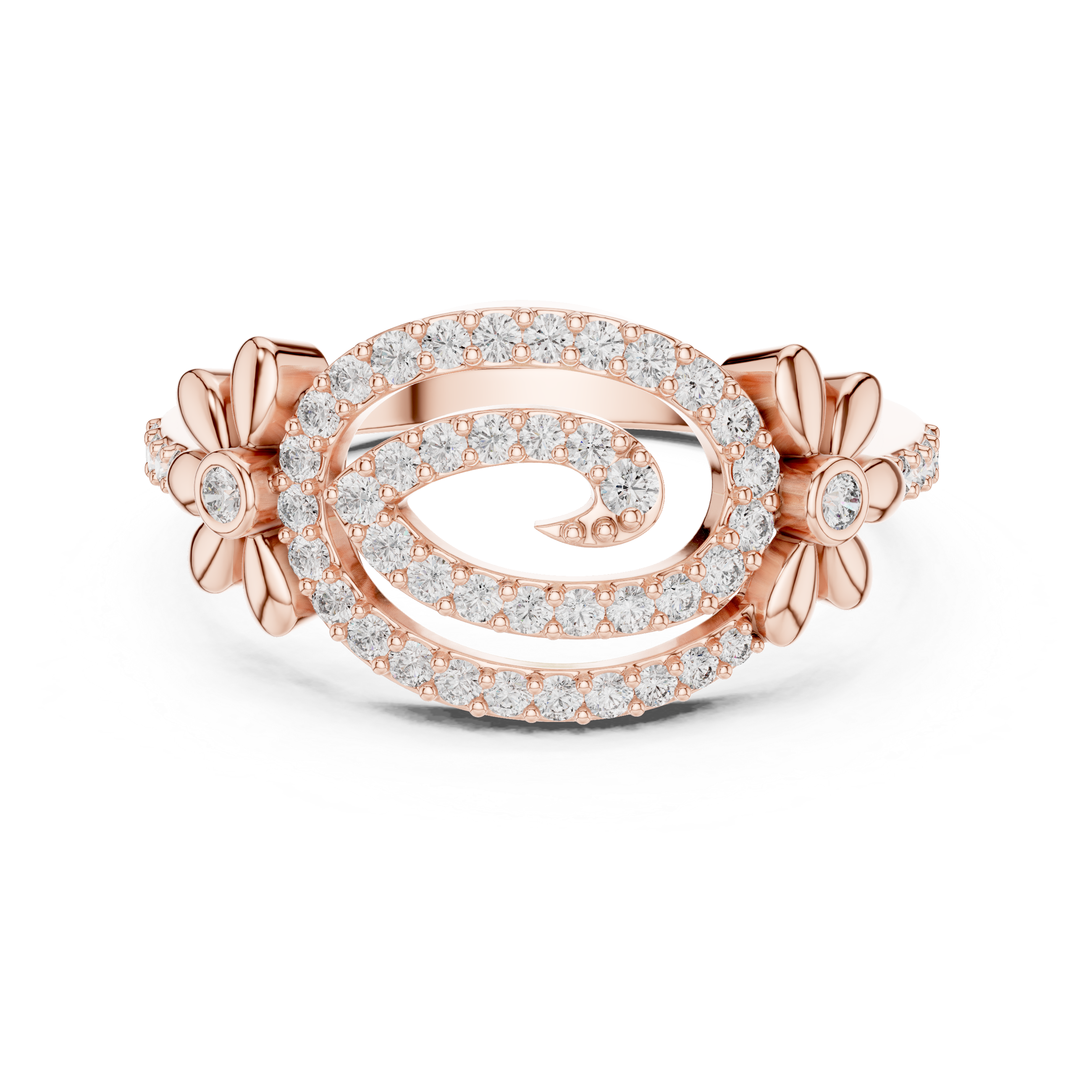 SWIRL PAVE FLORAL ACCENT RING