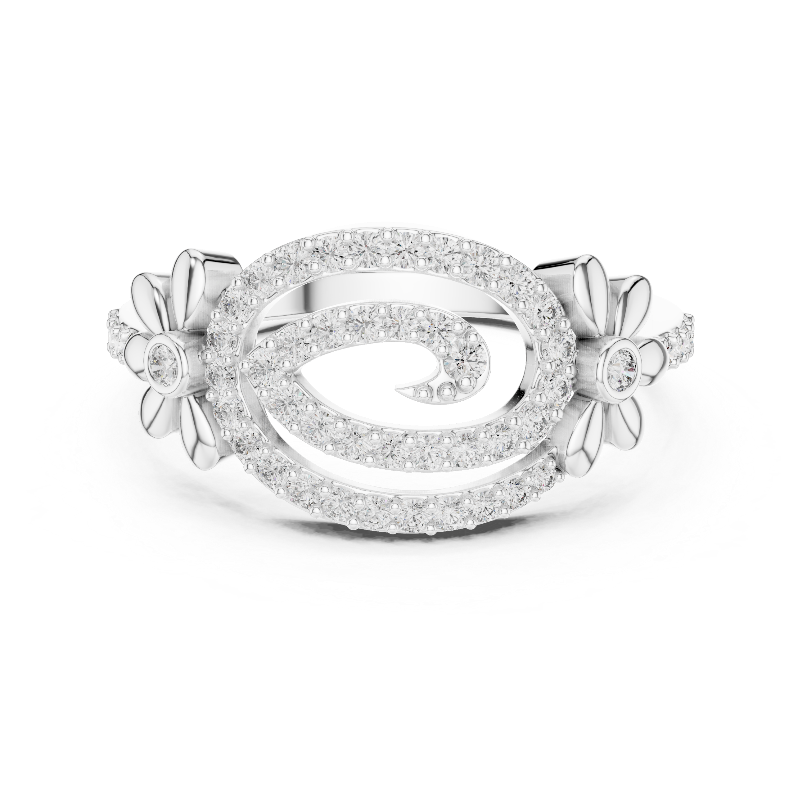 SWIRL PAVE FLORAL ACCENT RING