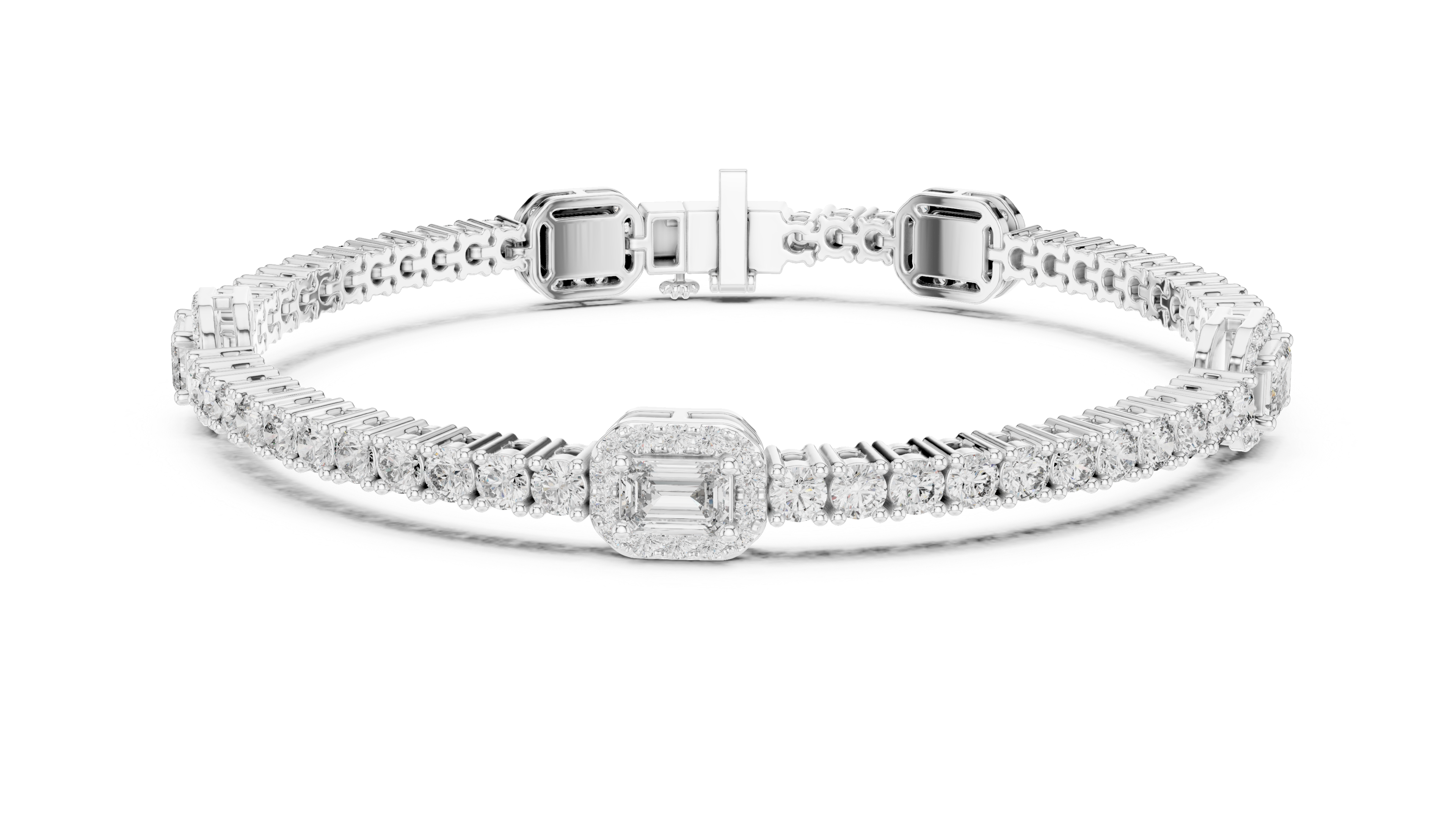 REGAL EMERALD CUT DIAMOND HALO ETERNITY SIGNATURE BRACELET