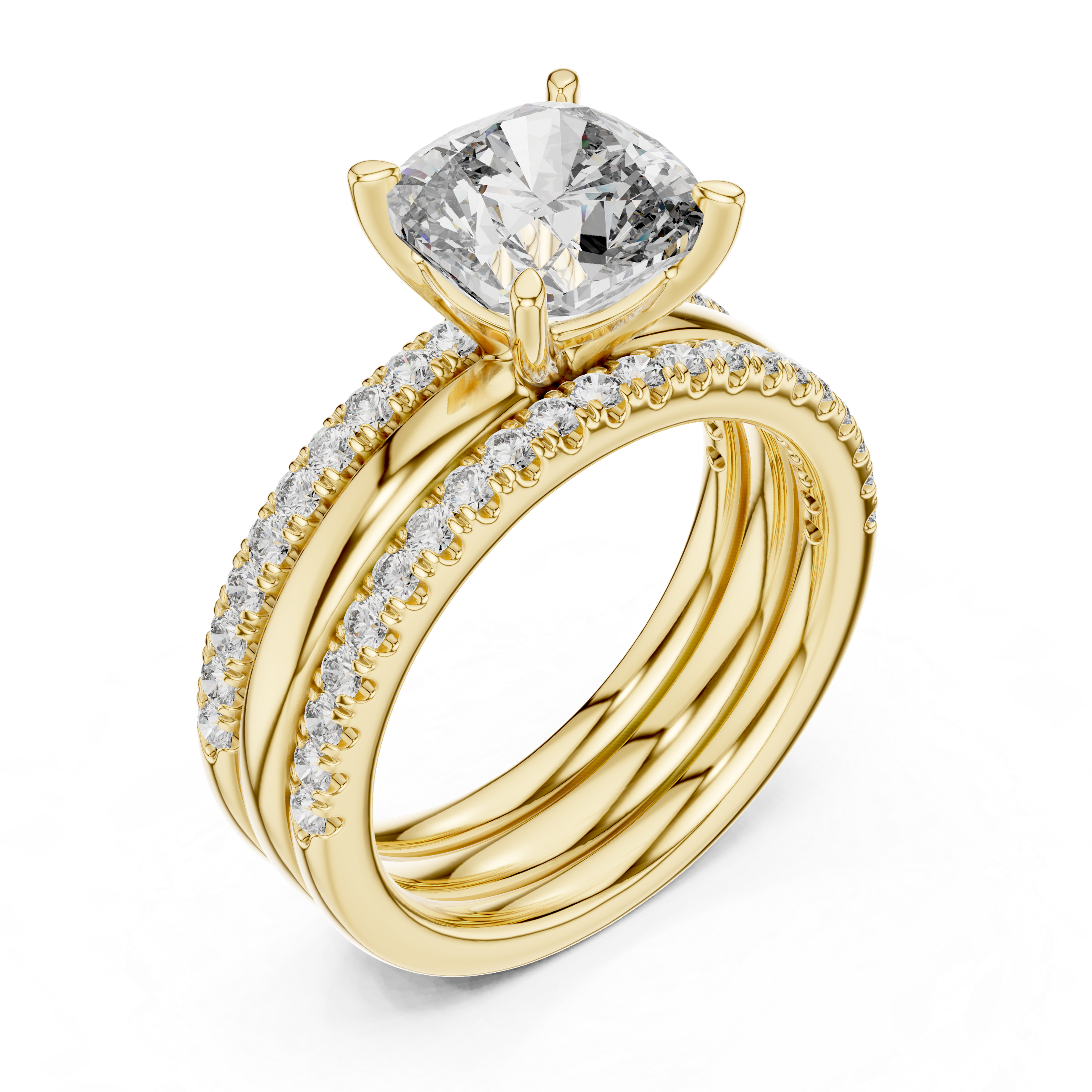 SOLITAIRE PAVE BANDS RING