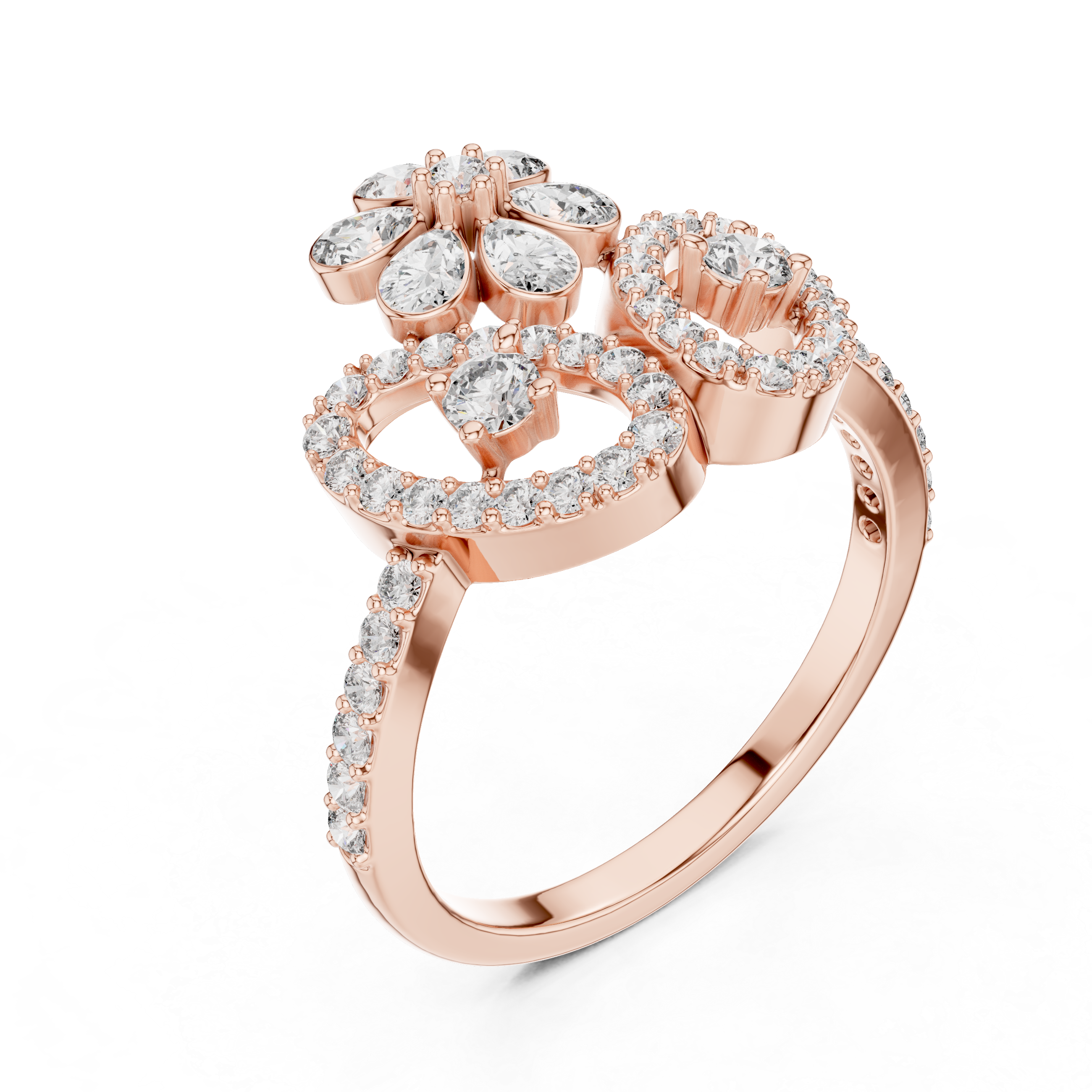 GOLD FLORAL AND OPEN HALO RING