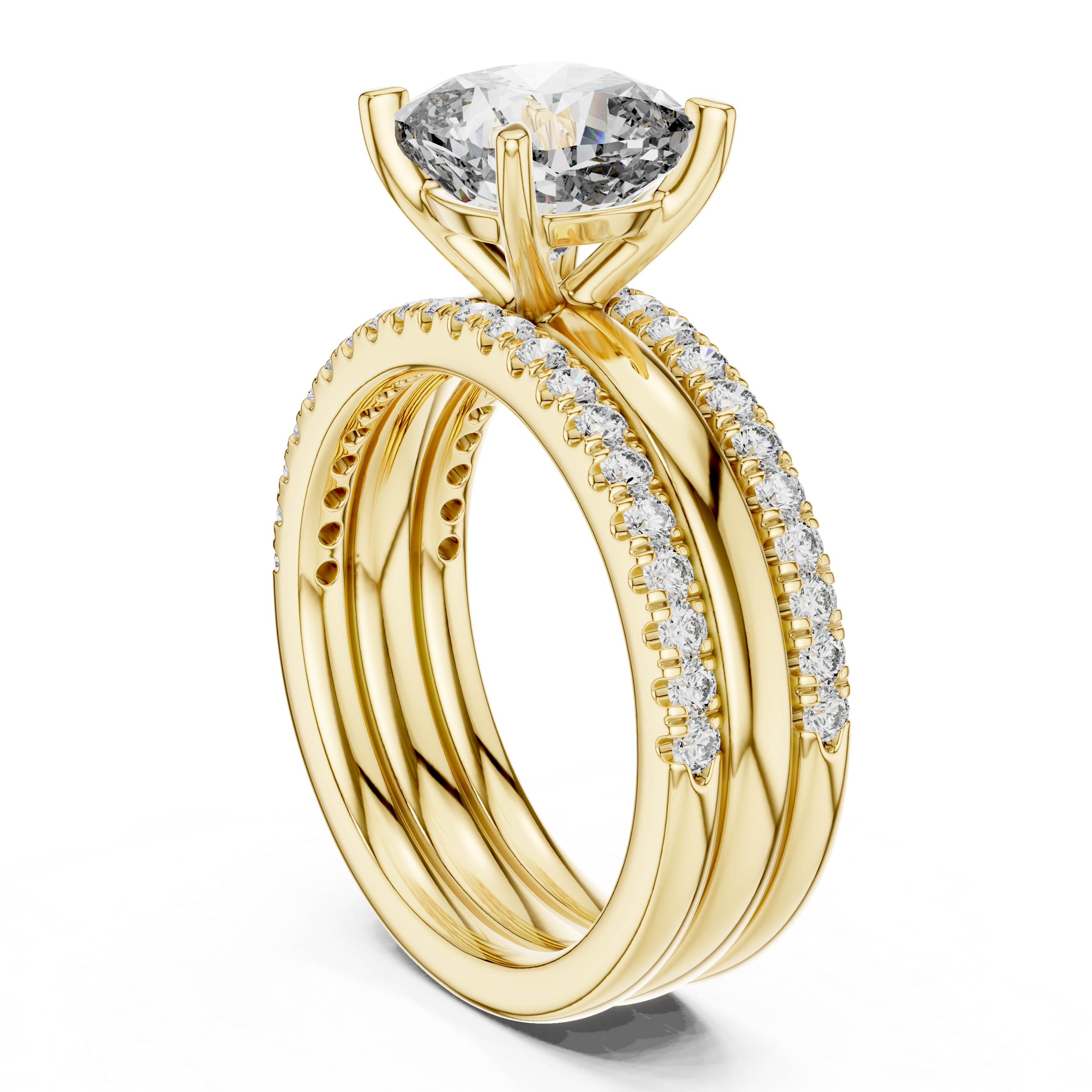 SOLITAIRE PAVE BANDS RING