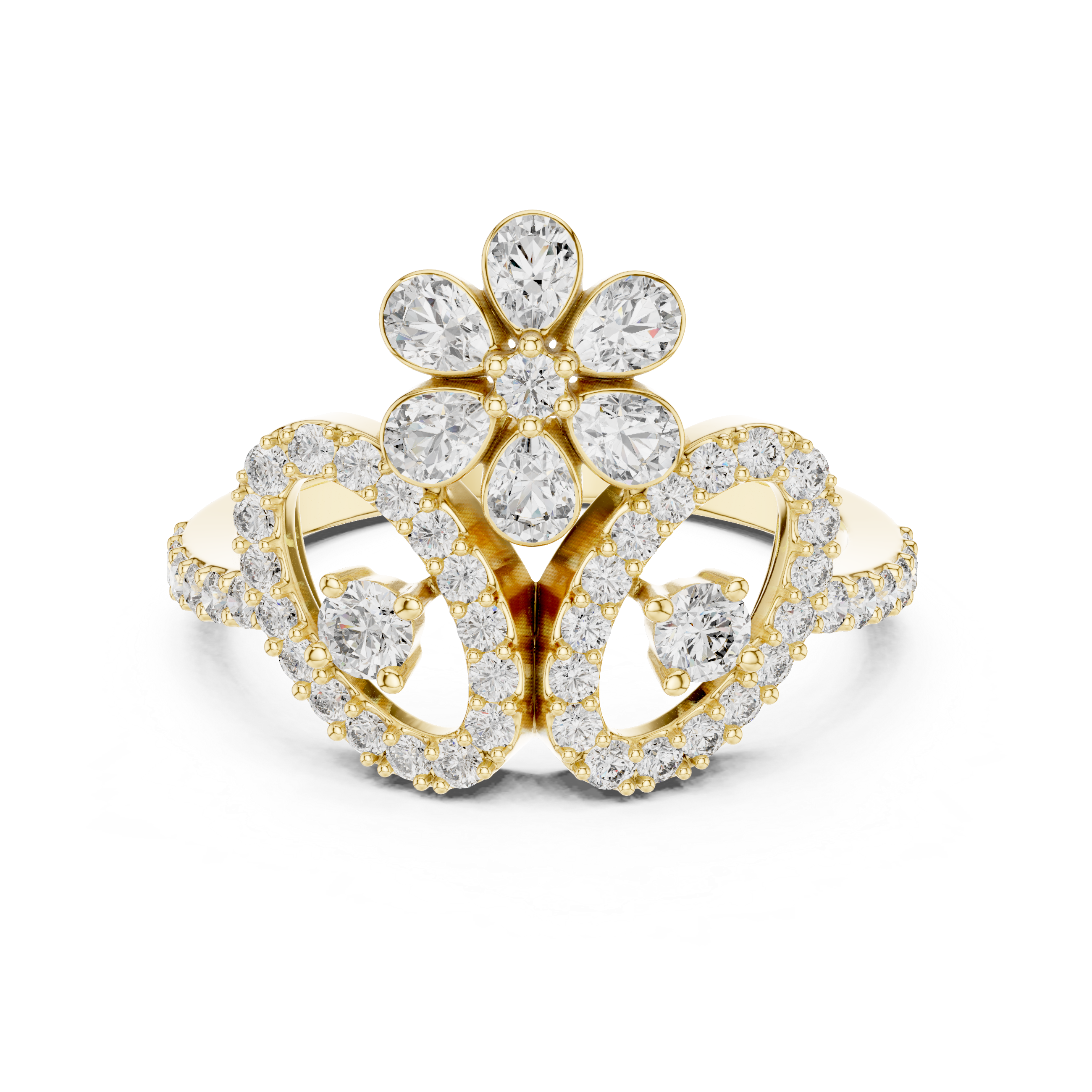 GOLD FLORAL AND OPEN HALO RING