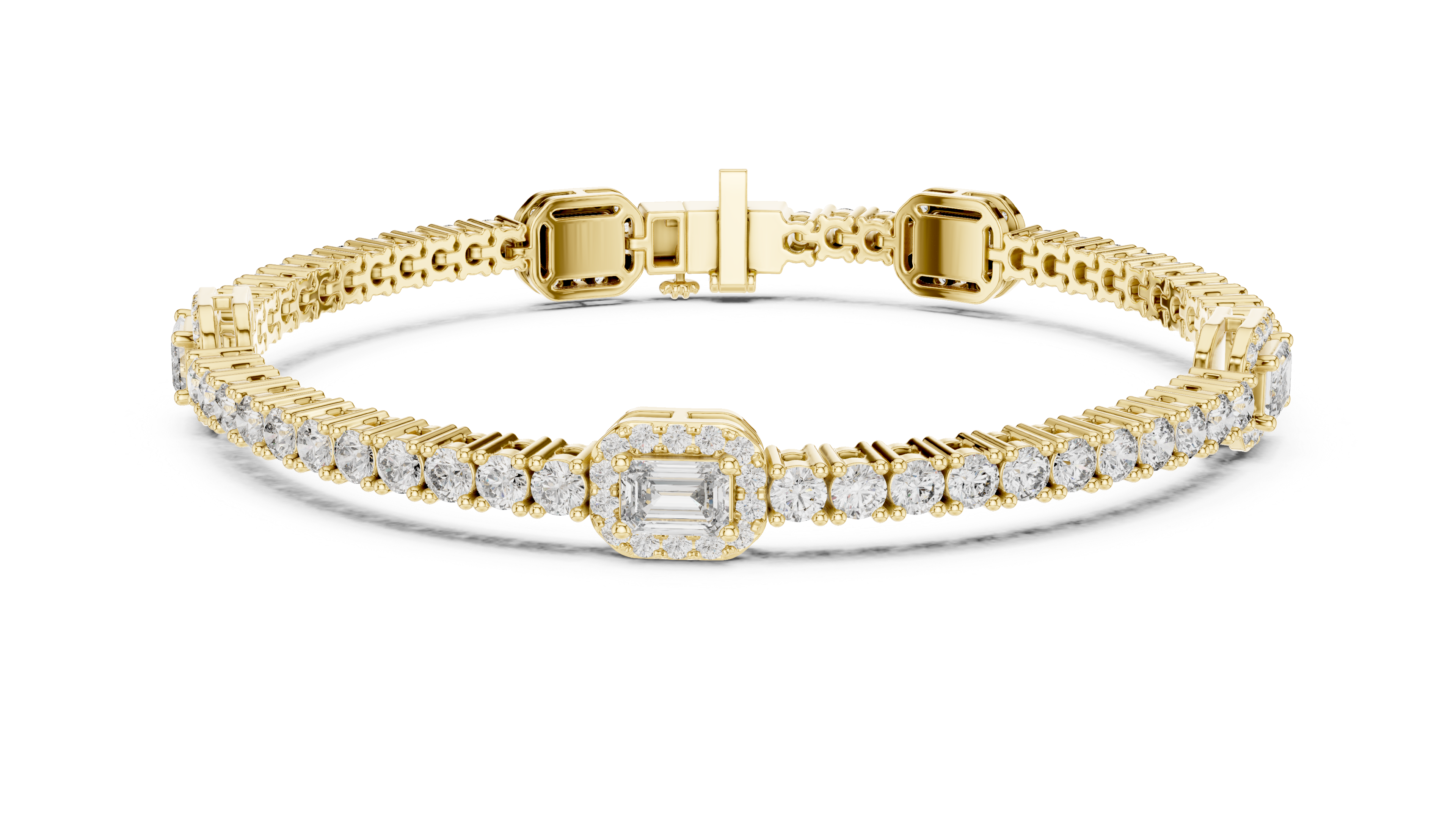 REGAL EMERALD CUT DIAMOND HALO ETERNITY SIGNATURE BRACELET