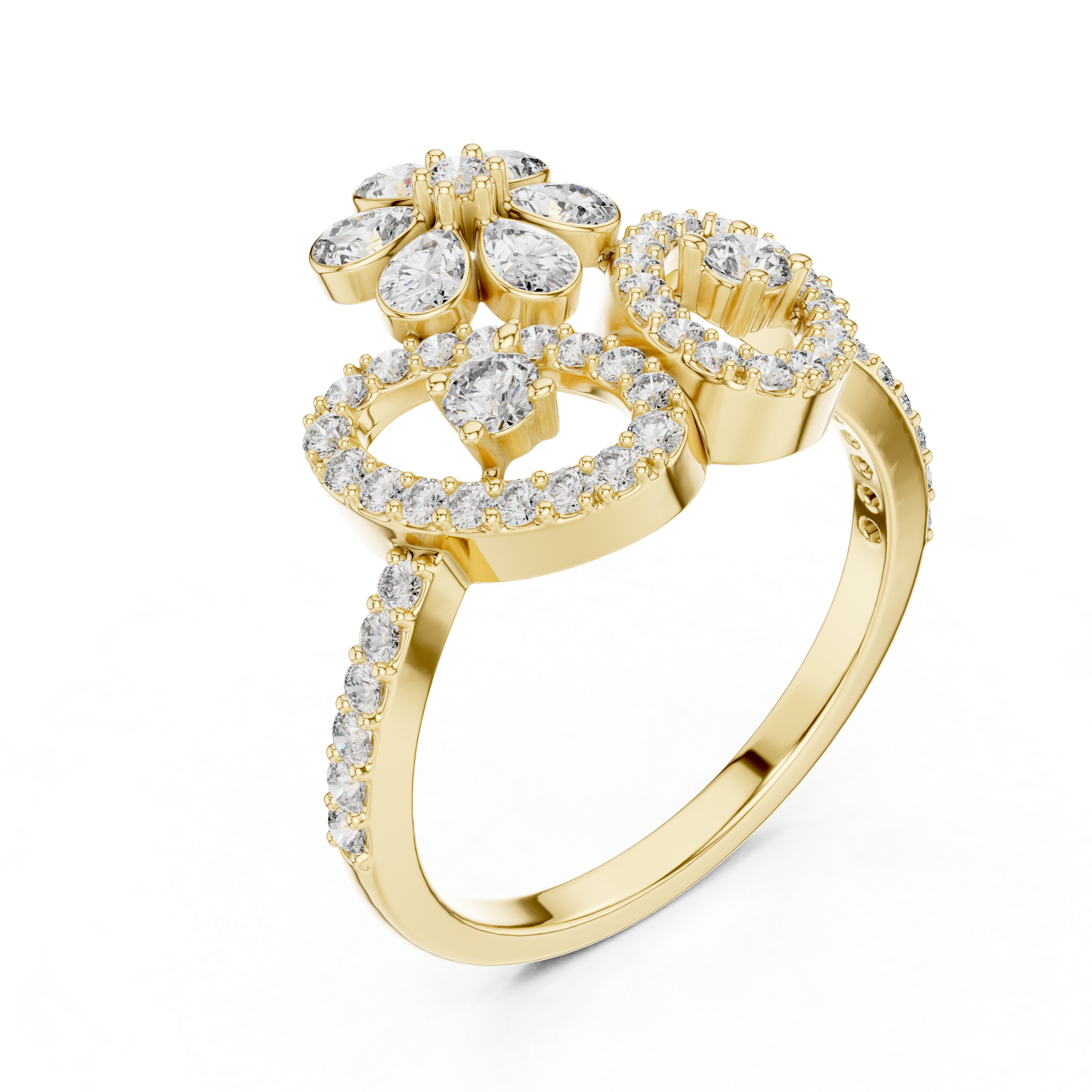 GOLD FLORAL AND OPEN HALO RING