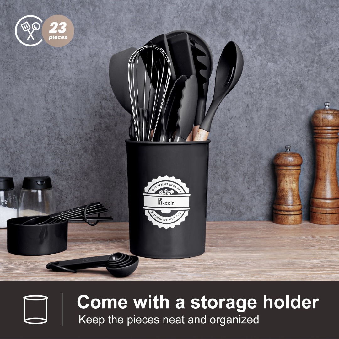 23 Pcs, Wooden Handle Silicone Kitchen