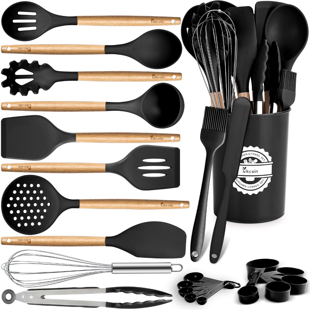 23 Pcs, Wooden Handle Silicone Kitchen