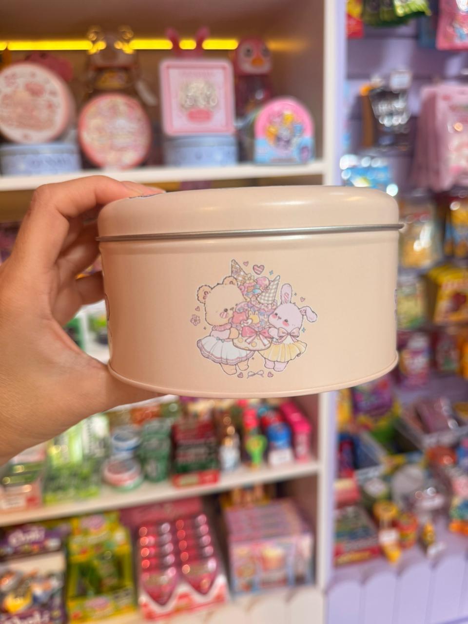 Lata osito y conejo rosa viejo (macarrones)