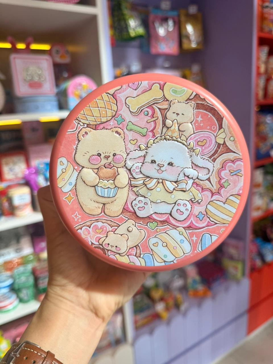 Lata osito y conejo rosa viejo (macarrones)