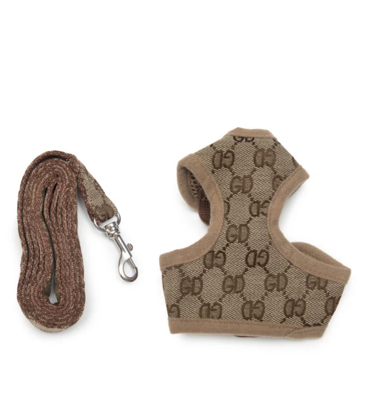 Bad & Boujee Soft Luxe Dog Harness Set™ | No-Pull Step-In Vest for Small Dogs (Tan)