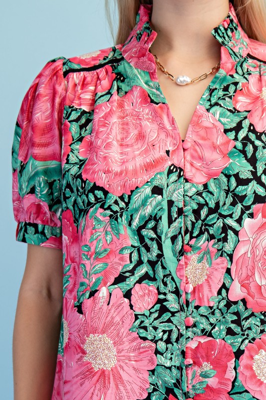 Floral Print Button Down Blouse