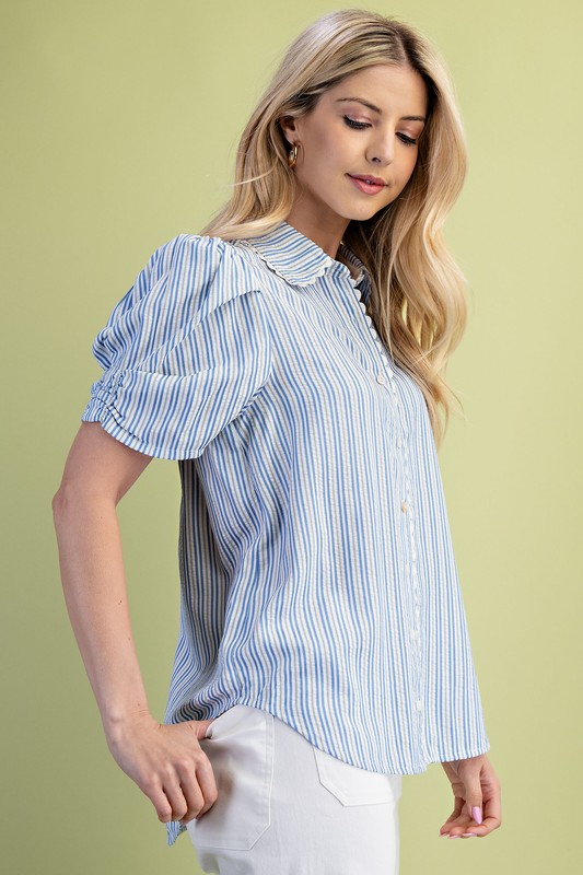 Lightly Textured Striped Button Down