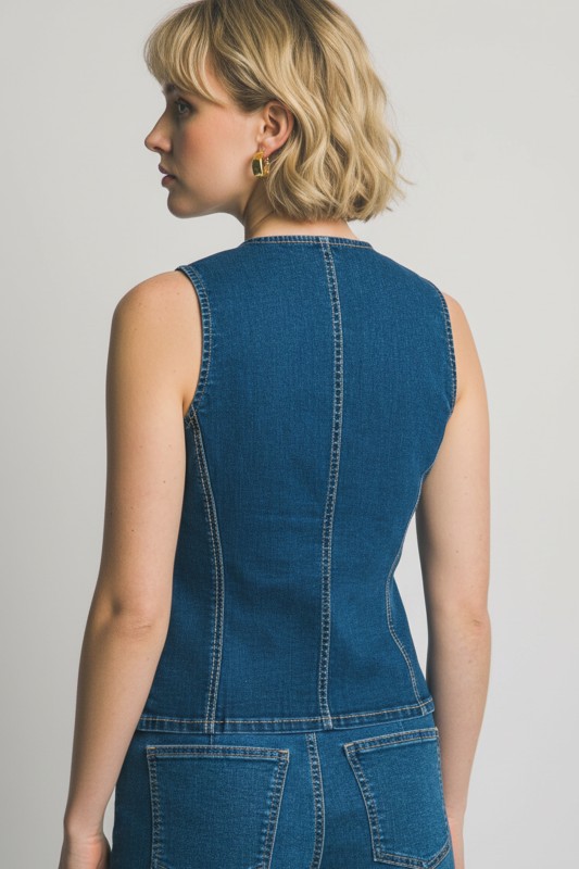 Denim Button-Up Vest & Shorts Set