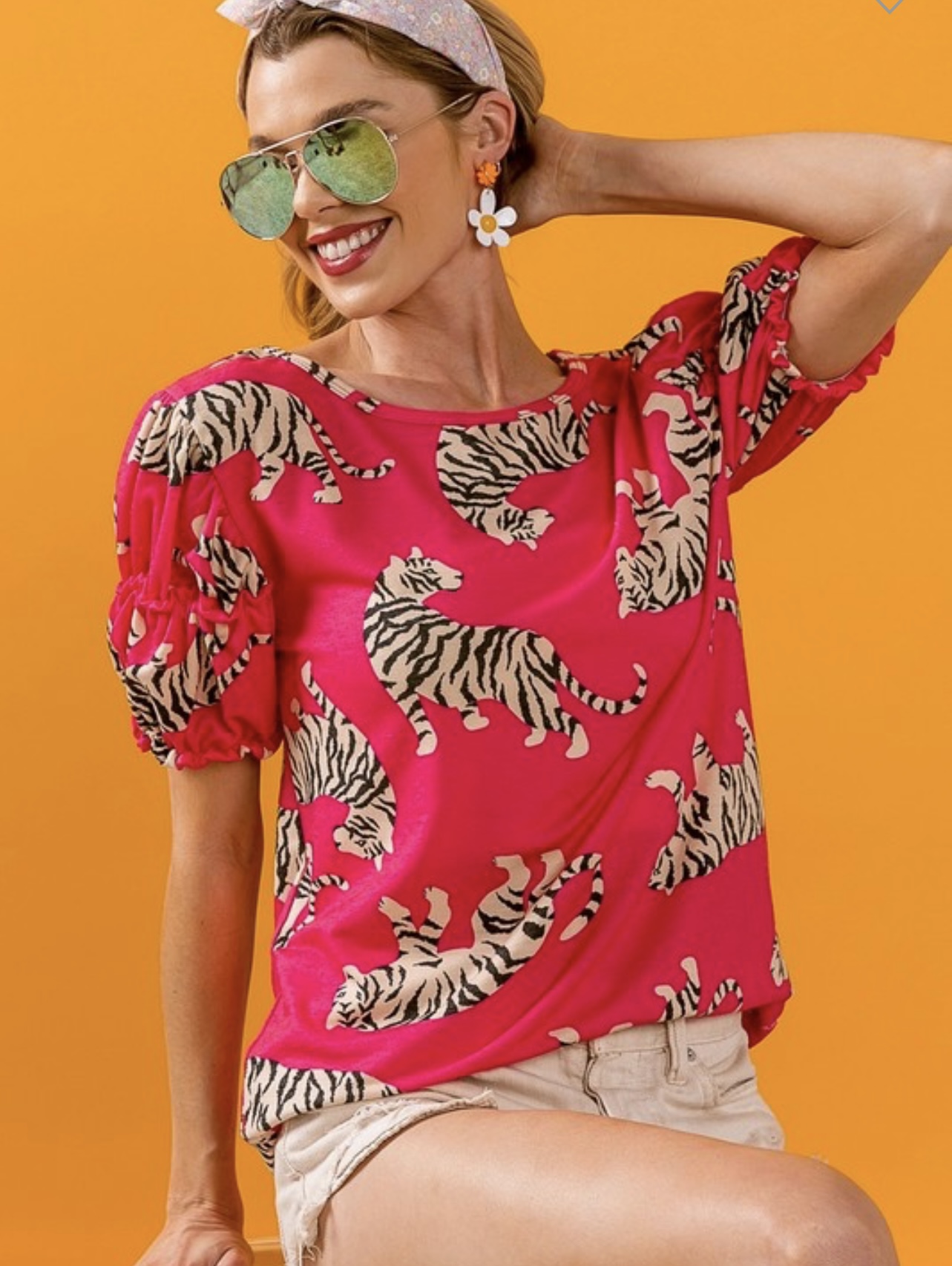 Tiger Print Puff Sleeve Top