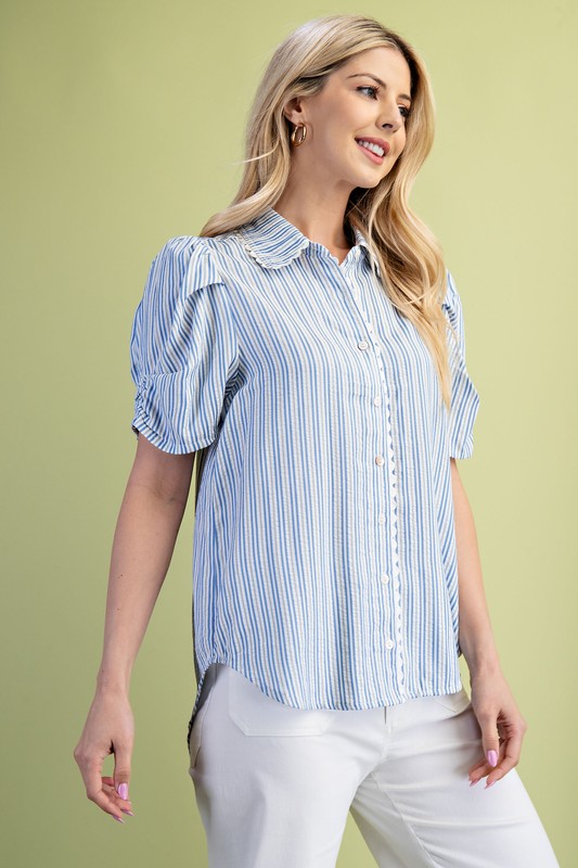Lightly Textured Striped Button Down