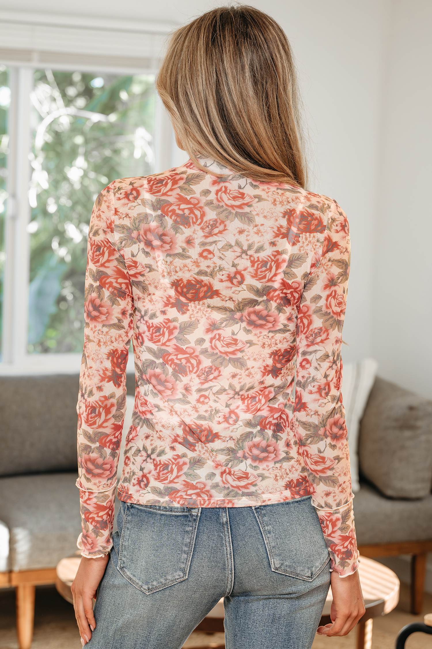 Floral Mesh Long Sleeve Top