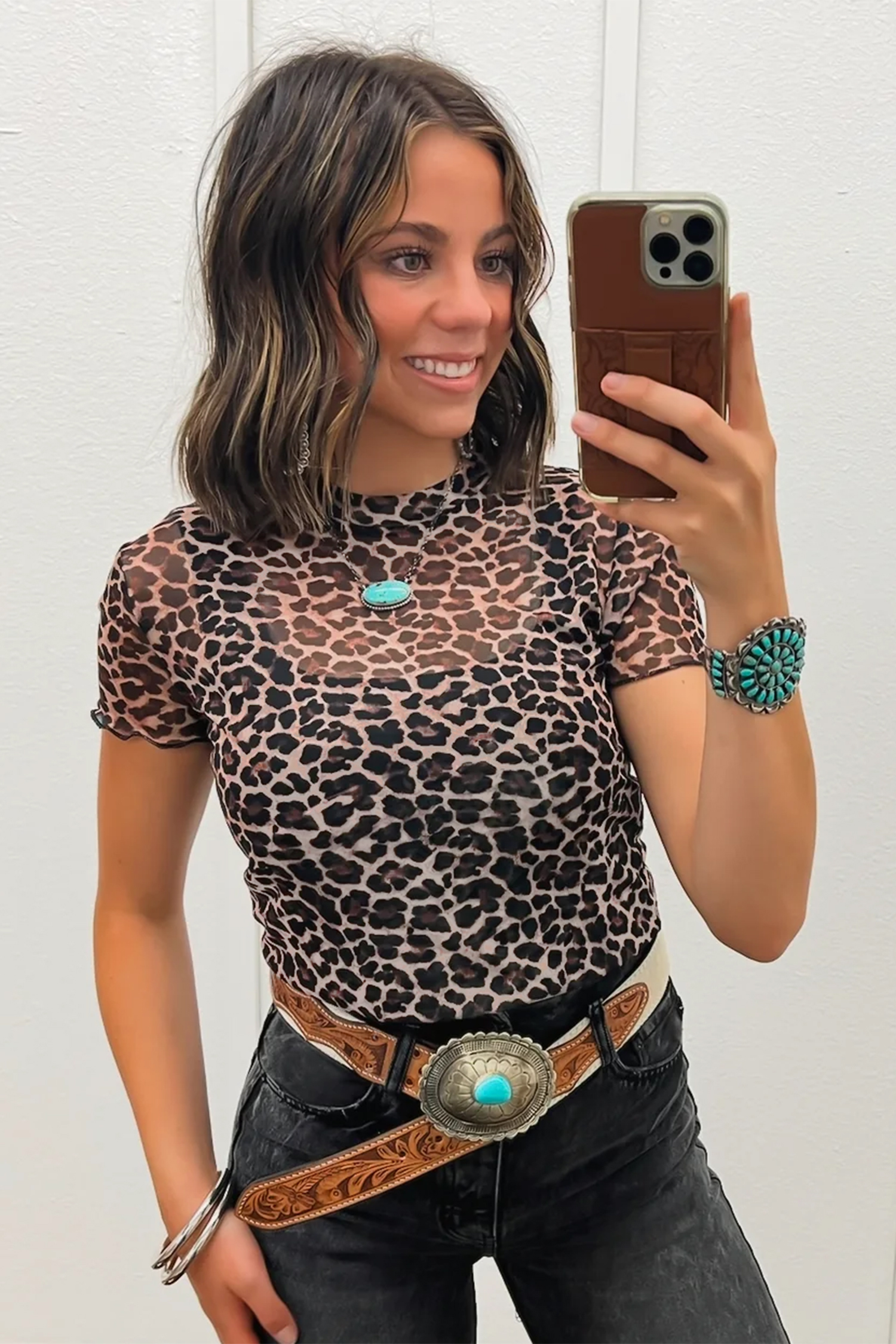 Leopard Print Sheer Top