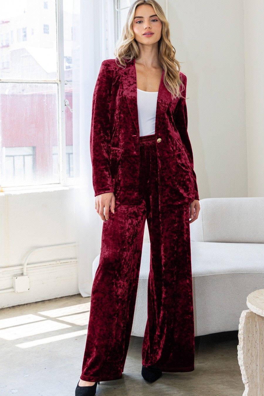 Women’s Burgundy Velvet Suit Blazer 