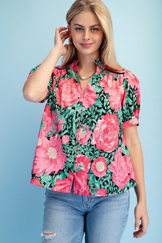 Floral Print Button Down Blouse