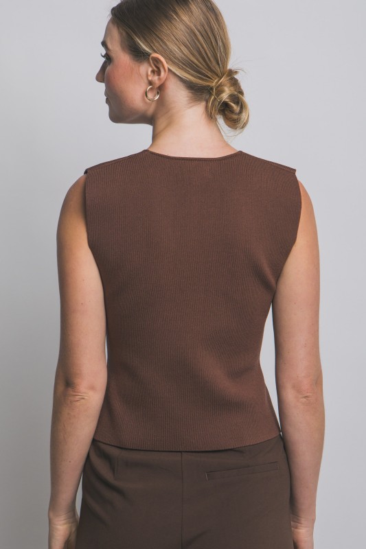 Brown Sleeveless Buttoned Vest