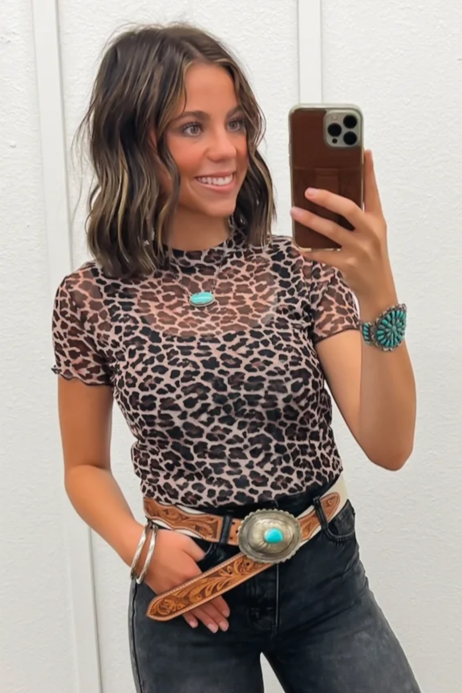 Leopard Print Sheer Top