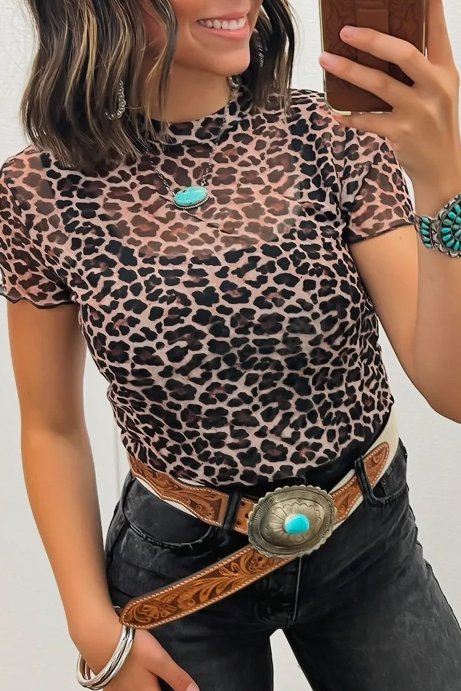 Leopard Print Sheer Top