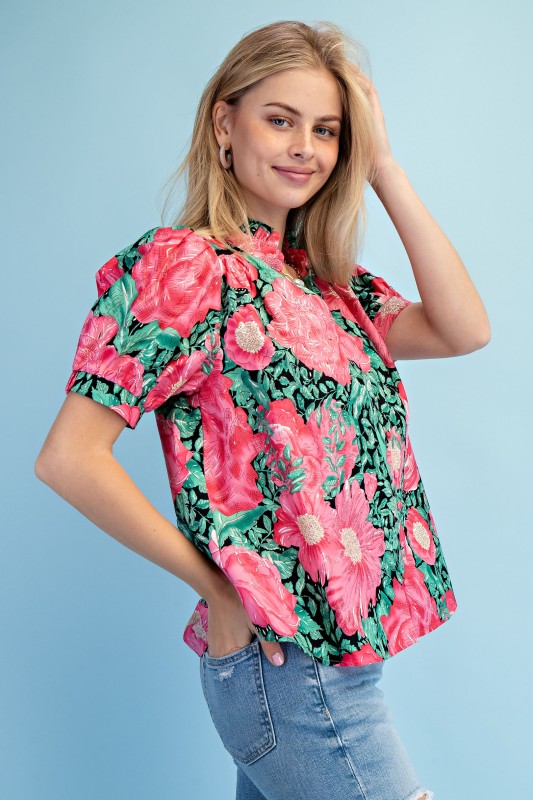 Floral Print Button Down Blouse