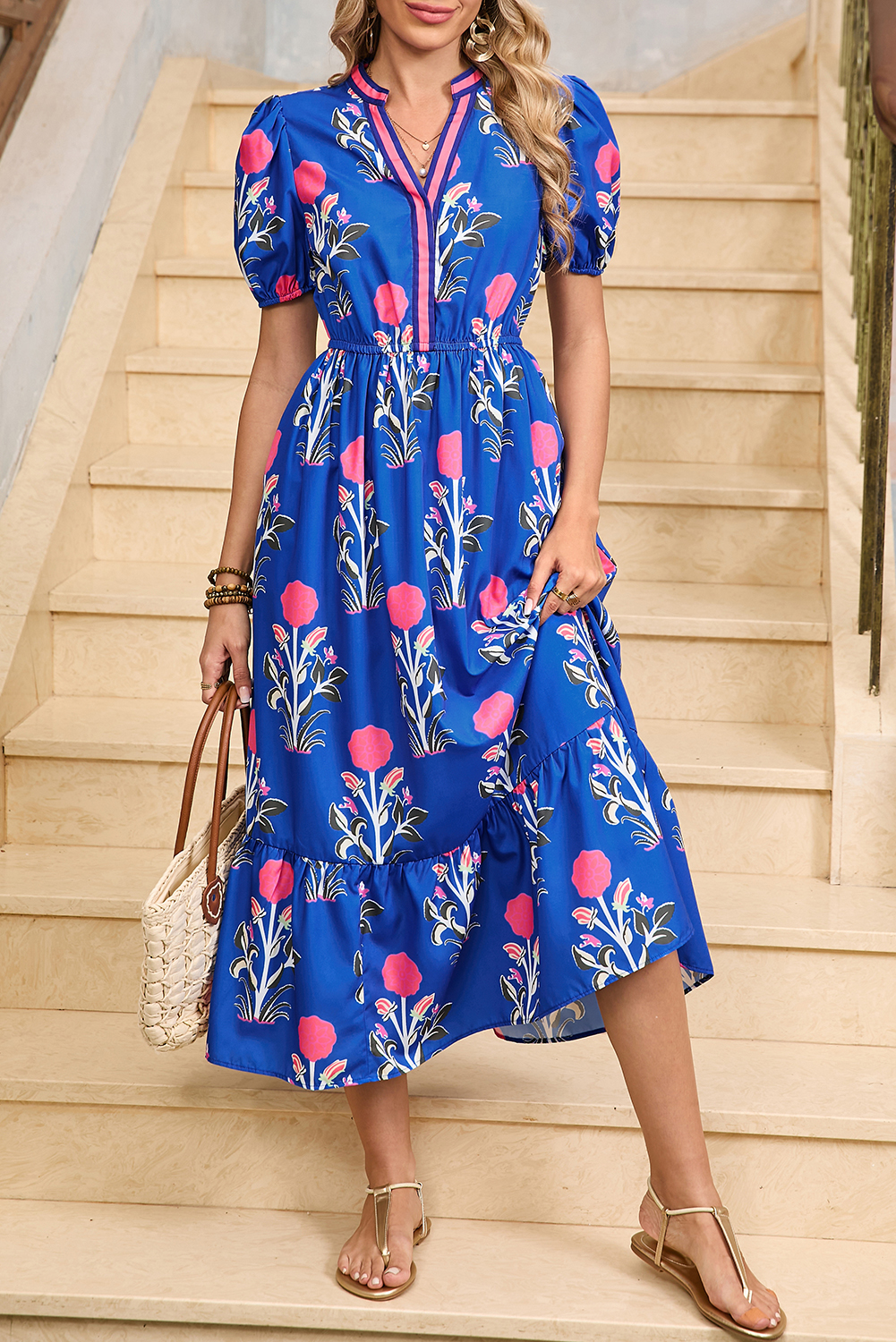Floral Blue Midi Dress