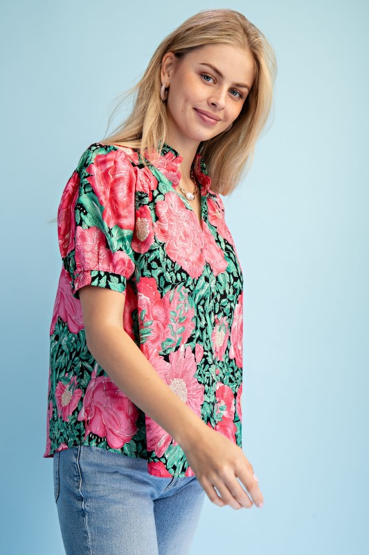 Floral Print Button Down Blouse