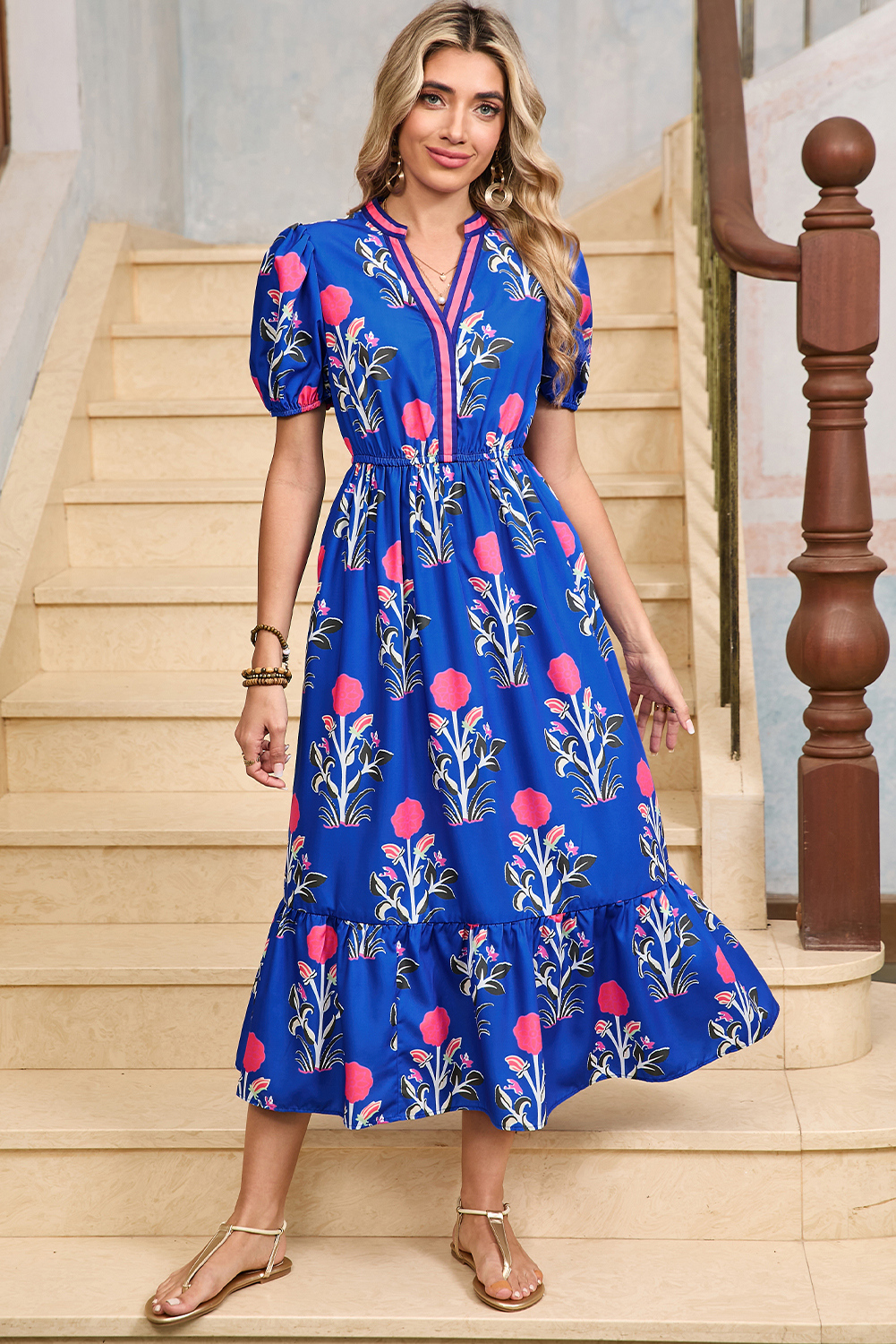Floral Blue Midi Dress