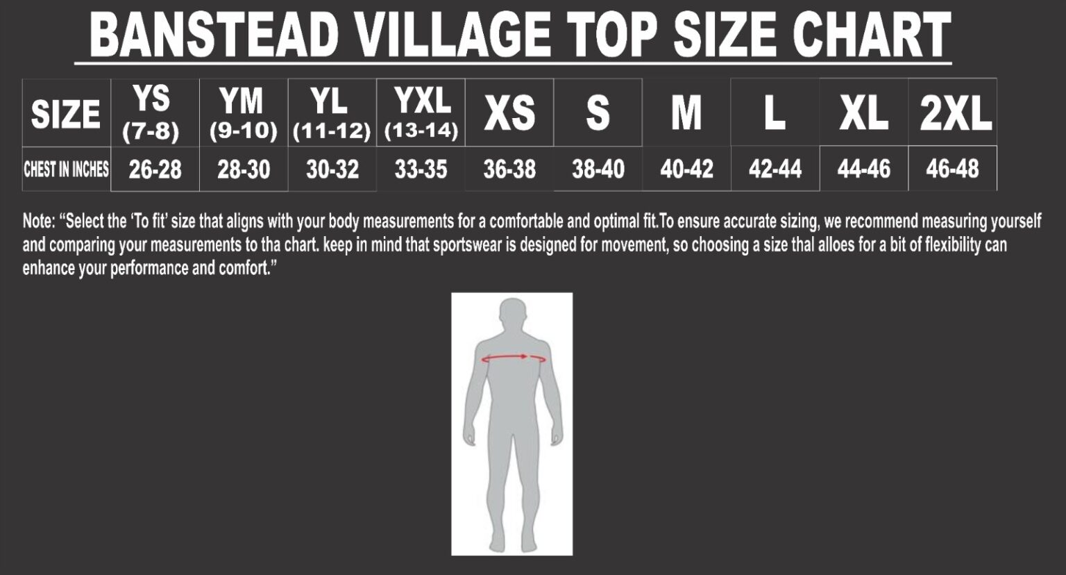 Banstead Village Size Chart