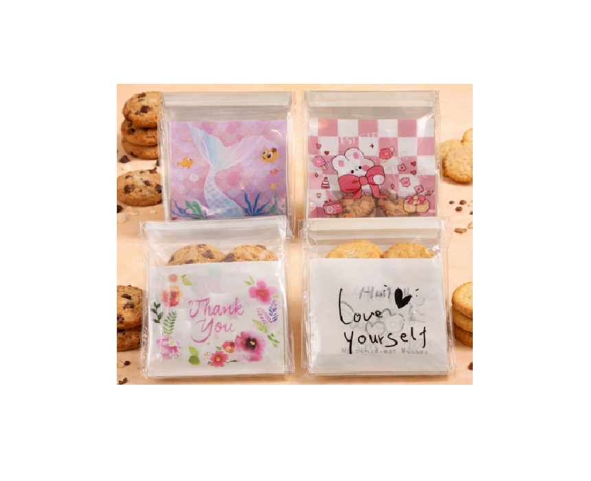 Cookie Bags, Self Sealing Bags for Cookies, Treat Bags for Candy, Clear Gift Bags, Bake Sale and Cookie Packaging | Printed | Plain