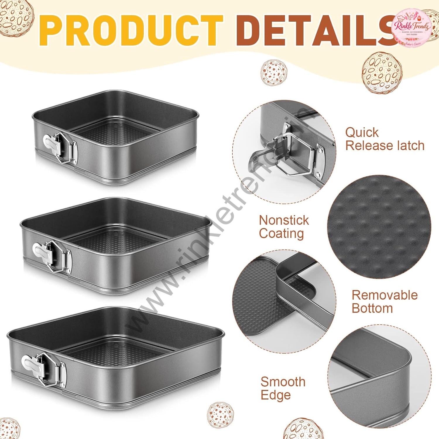 Square Springform Cake Pan Set | Teflon Square Shape Cake Mould | Non Stick Removable Baking tin