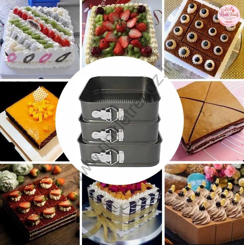 Square Springform Cake Pan Set | Teflon Square Shape Cake Mould | Non Stick Removable Baking tin