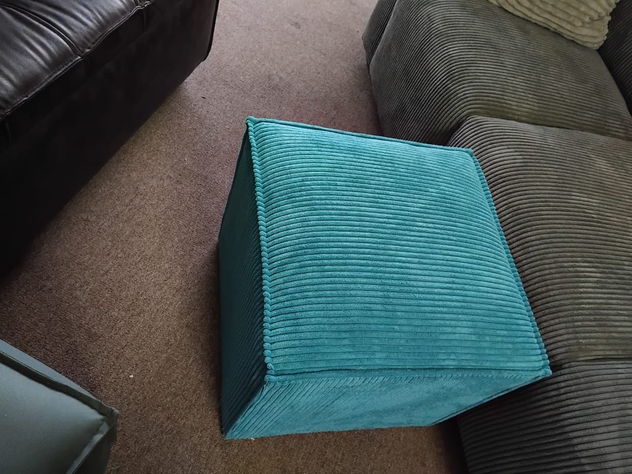 Teal Corduroy Ottoman