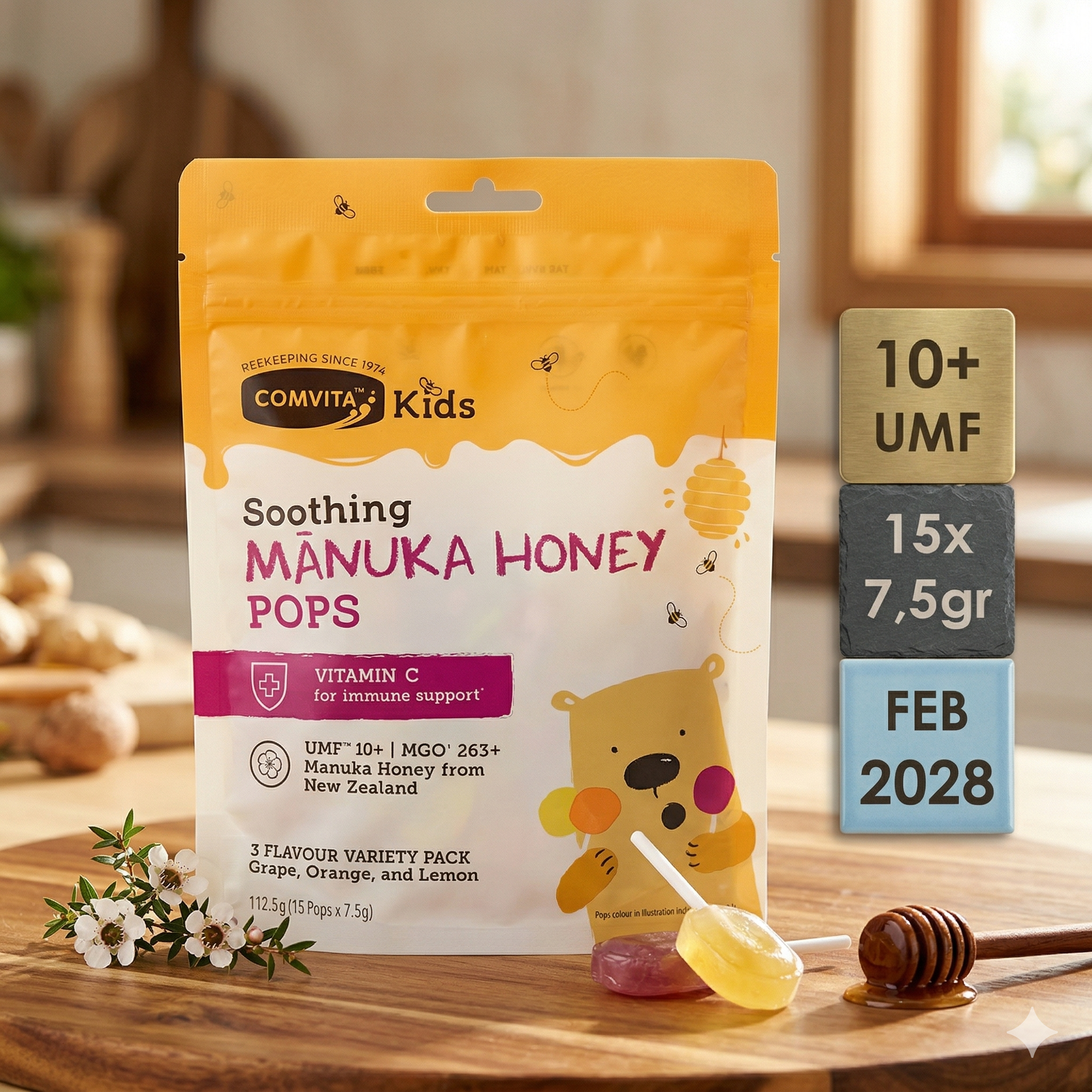 Comvita Kids Manuka Honey Soothing Pops UMF 10+ MGO 263+ 15 Pops x 7.5gr