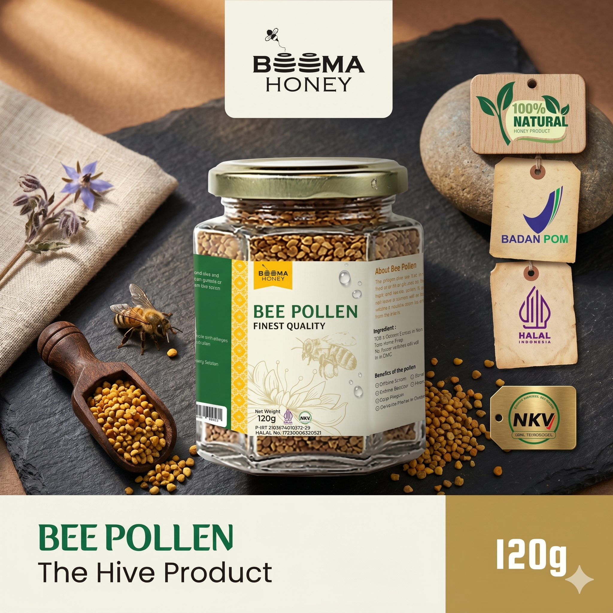 Beema Honey Bee Pollen Granule 120g Halal Certified Superfood Alami Sarang Lebah