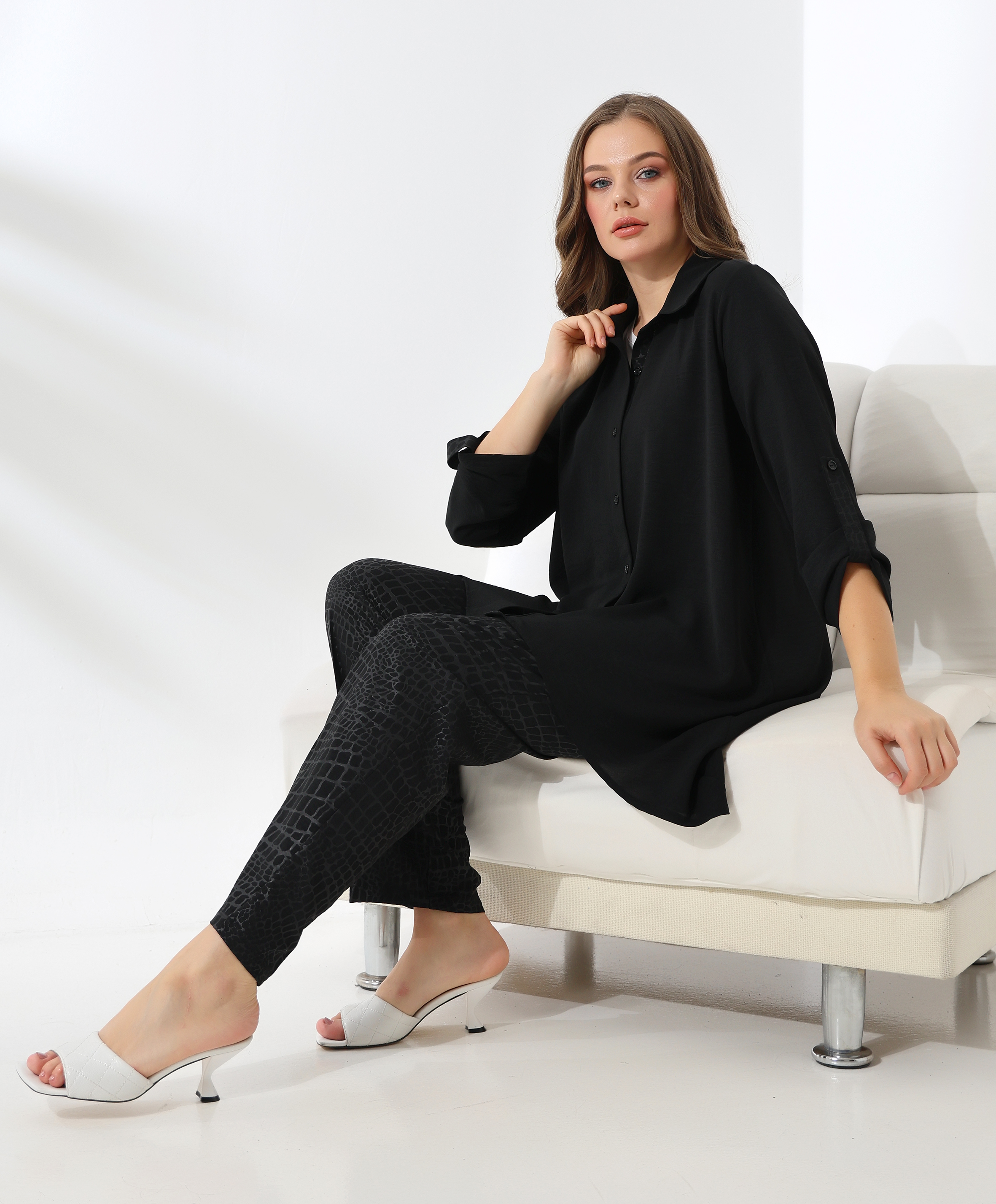 Asimetrik Gece Gömlek Takım - Toptan