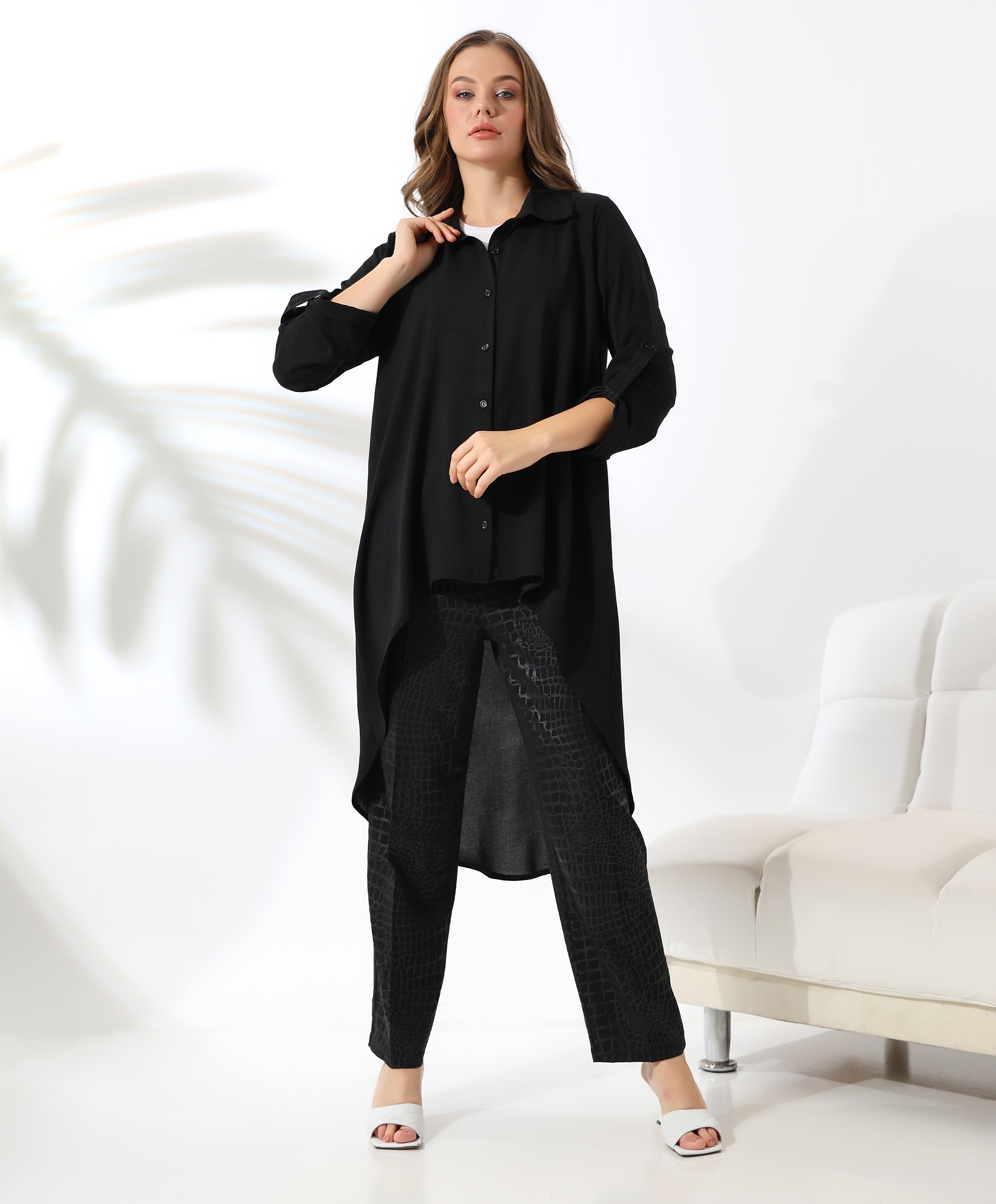 Asimetrik Gece Gömlek Takım - Toptan