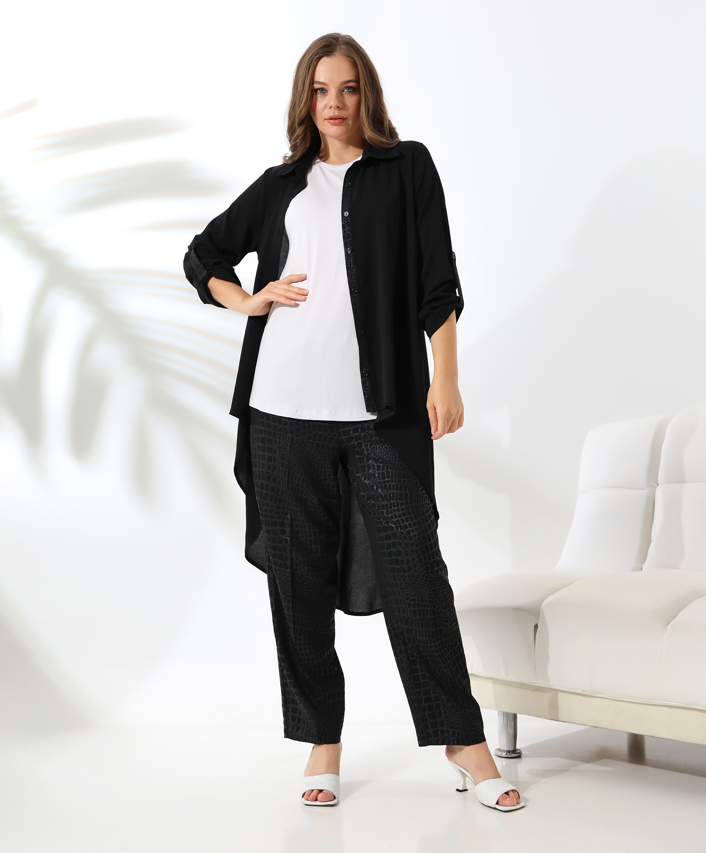 Asimetrik Gece Gömlek Takım - Toptan