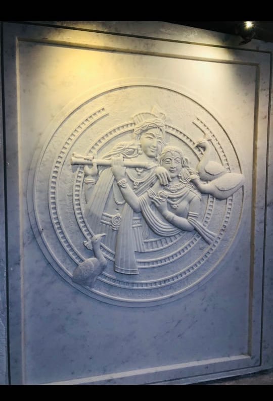 Radha Krishna Mural Carving Stone Stone Mural