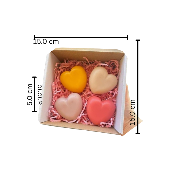Caja de Jabones decorativos para regalo en forma de corazón liso artesanal (4 pza)