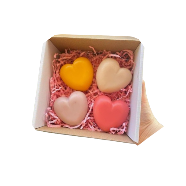 Caja de Jabones decorativos para regalo en forma de corazón liso artesanal (4 pza)