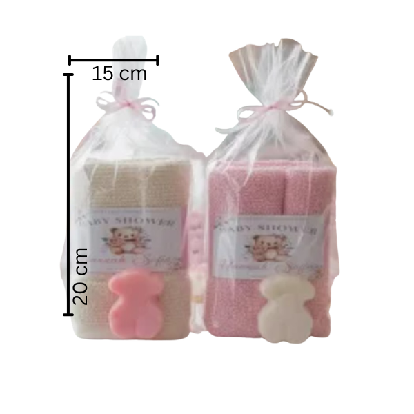 Jabón de regalo para baby shower o fiesta con toalla de baño para niño o niña (3 pza)