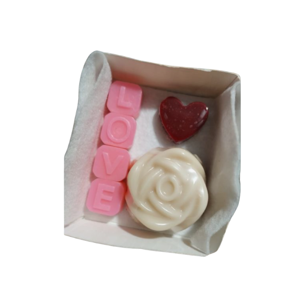 Caja de Jabones para regalo decorativo en forma de flor, corazón y letras artesanal (6 pza)