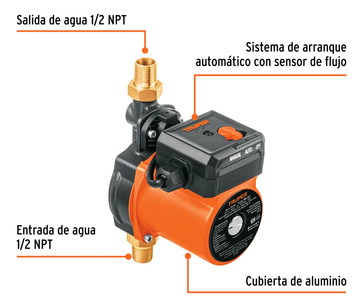 Bomba Presurizadora Compacta de 1/6 Hp 125 W 25 l/min Truper PRE-1/6