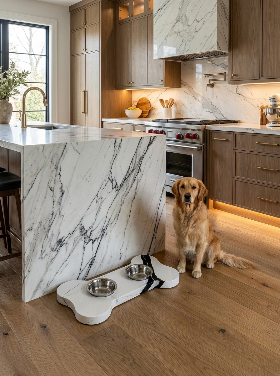 Bone-Shaped Reclaimed Stone Pet Feeding Station