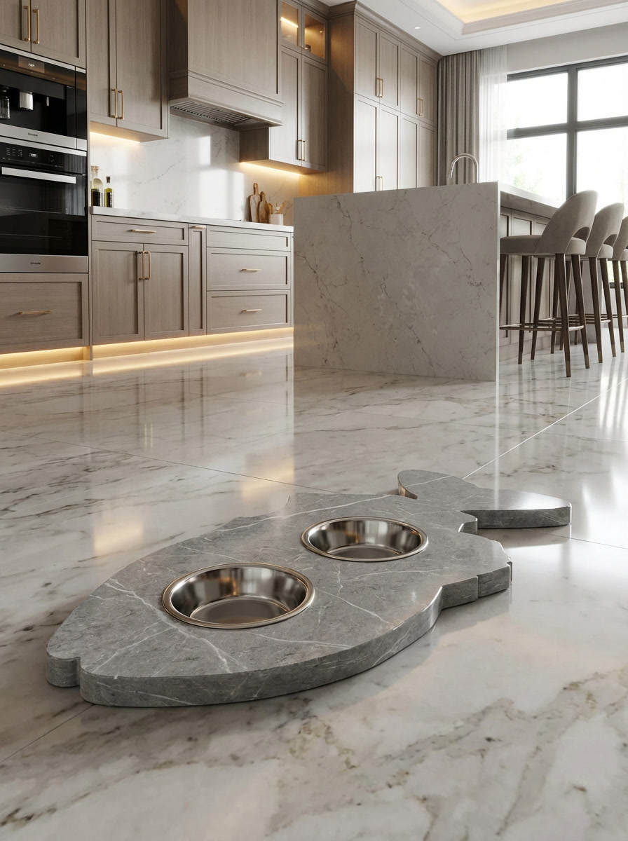 Fish-Shaped Reclaimed Stone Pet Feeding Station